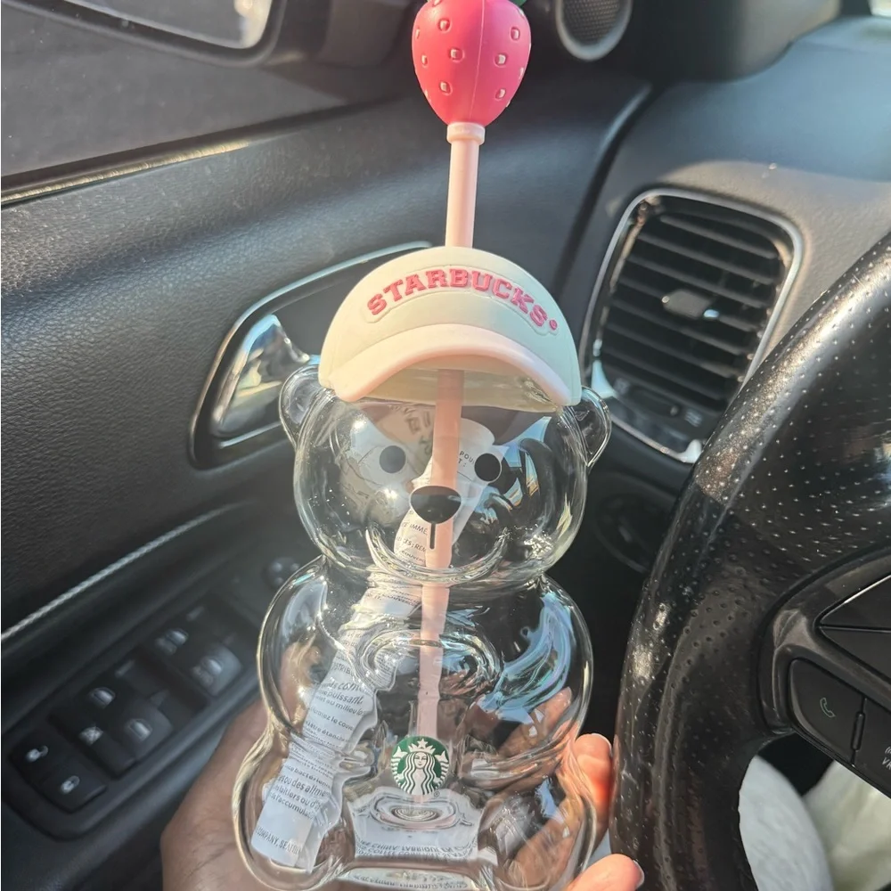 Starbucks Clear Bearista Bottle with Pink Straw and Cap